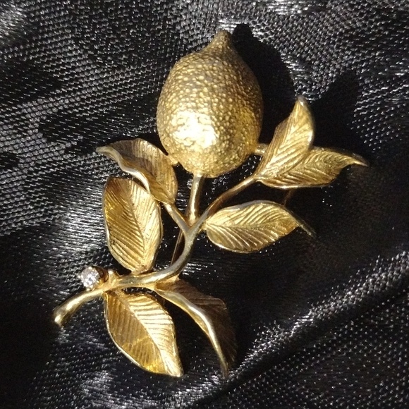 Large Solid 18K Gold Diamond Brooch Pin Signed VINTAGE - Picture 2 of 12